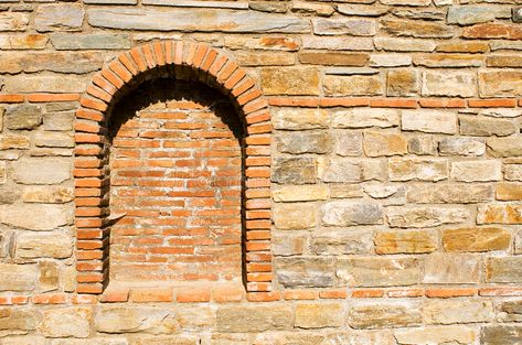 Wall Niche Ideas, Old Stone Wall, Niche Wall, Art Niche, Brick Detail, Brick Art, Outdoor Stone, Wall Niche, Boundary Walls