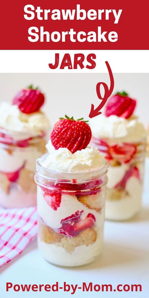 Strawberry Dessert Cups Ideas, Mason Jar Lid Desserts, Mason Jar Strawberry Shortcake, Mason Jars Desserts, Strawberry Shortcake Shooters Recipe, Quick And Easy Party Desserts, Strawberry Cake In A Cup, Slim Chickens Jar Dessert, Ice Cream In A Mason Jar