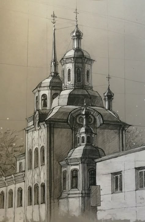 Old Architecture Sketch, Victorian Architecture Drawing, Old Church Drawing, Church Drawing Sketch, Old Building Sketch, Church Sketch, Church Drawing, Face Art Painting, Europe Architecture