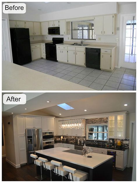 Open Concept Kitchen Living Room, After Pictures, Open Concept Kitchen, Room Remodeling, Before And After Pictures, Kitchen Remodel Idea, Kitchen Living Room, White Cabinets, Home Improvement Projects