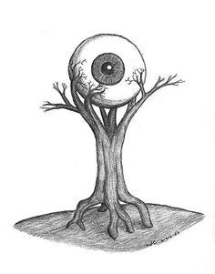 Dibujos Dark, Gothic Drawings, Tree Drawings Pencil, Realistic Eye Drawing, Scary Drawings, Eyeball Art, Weird Drawings, Trippy Drawings, Creepy Drawings