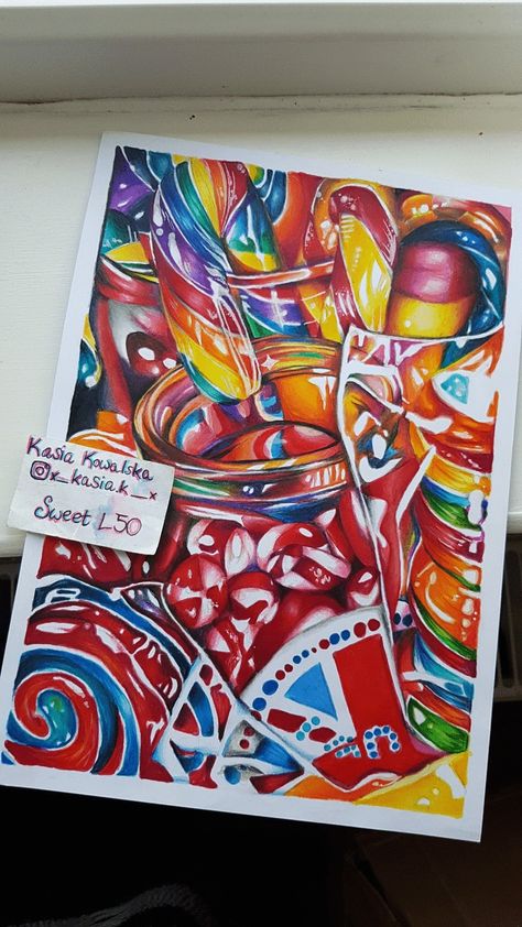 A GCSE response by x_kasia.k_x in the style of Sarah Graham, made on the 15th January 2022. Gcse Art Exam Themes 2024, Gcse Art Artists, Aqa Gcse Art Exam 2024, Candy Art Drawing, Celebration Of Colour Art Gcse, Sarah Graham Art, Gcse Art Sketchbook Level 9, Gcse Art Final Piece, Sarah Graham Gcse Sketchbook