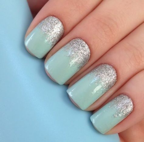 Mint Sparkle Gradient Nail Design, Wedding Day Nails, Mint Nails, Hijau Mint, With Nails, Gradient Nails, Nagel Inspo, Cat Kuku, Prom Nails