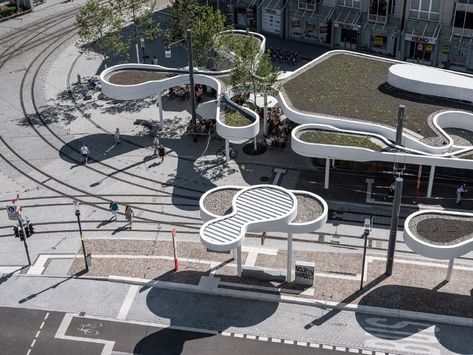 pavilion on europaplatz by j.mayer h. unites the urban experience Pavilion Architecture, Pavilion Design, Landscape Architecture Design, Urban Furniture, Shade Structure, Architecture Office, Roof Garden, Green Roof, Urban Landscape