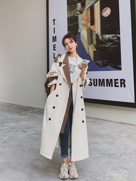 90s Chola Fashion, Windbreaker Fashion, Color Block Coats, Fall Outfits Korean, Women's Windbreaker, Coat Women Fashion, Womens Windbreaker, Belted Trench Coat, Trench Coats Women