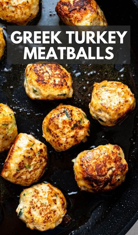 Greek Style Meatballs, Ground Turkey Greek Meatballs, Mediterranean Turkey Meatballs, Greek Turkey Meatballs With Tzatziki, Ground Turkey Breast Recipes, Turkey Meatballs Oven, Greek Turkey Meatballs Meal Prep, Turkey Feta Meatballs, Healthy Turkey Meatballs