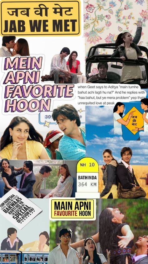 #jabwemet #shuffel #pinterest Jab We Met Collage, Jab We Meet Aesthetic, Jab We Met Wallpaper, Bollywood Journal, Jab We Met Aesthetic, Bollywood Love Quotes, Jab We Met, Bollywood Wallpaper, Vintage Bollywood Aesthetic