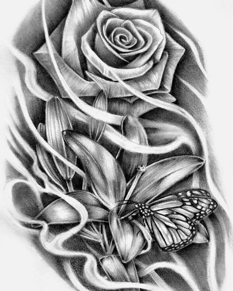 Lilly And Rose Tattoo, Lilly Tattoo Design, Lily Tattoos, Lillies Tattoo, Rose Flower Tattoos, Lilly Flower, Lily Tattoo, Cute Tattoos For Women, Patch Work