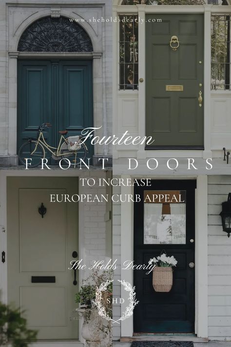 Looking for a New Front Door or a New Front Door Color? I've got 14 of my favorite European style doors ready for you here! European Front Doors, She Holds Dearly, Cottage Front Doors, Front Door Color, Porch Inspiration, New Front Door, Vintage Porch, Front Door Paint Colors, Vintage Door Knobs