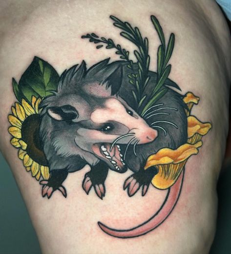 Selah Davenport | It has been ✨ way too long ✨ since I’ve done a possum tattoo 😢 . Sooo happy how this little friend turned out! Thanks a million to Elena… | Instagram Screaming Possum Tattoo, Possum Photography, Possum Illustration, Opossum Drawing, Possum Drawing, Skunk Tattoo, Possum Tattoo, Opossum Tattoo, Designing Tattoos