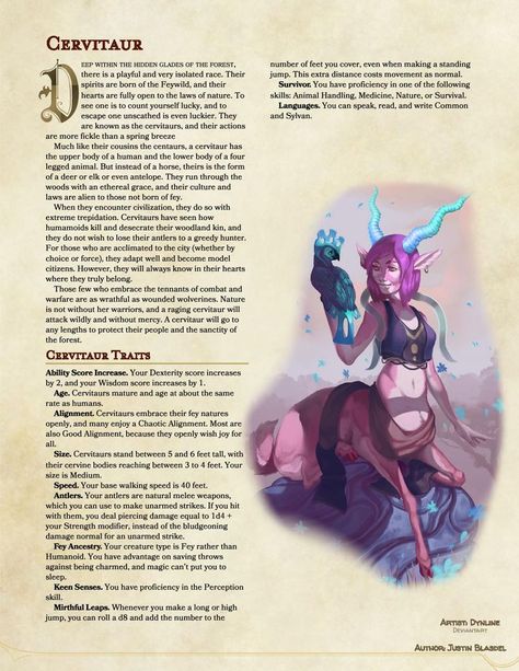 Different Fantasy Races, Cervitaur Character Design, Fantasy Races List, Dnd Races Homebrew, Dnd Faun, Fantasy Races Concept, Dnd Centaur, Dnd Species, Homebrew Races