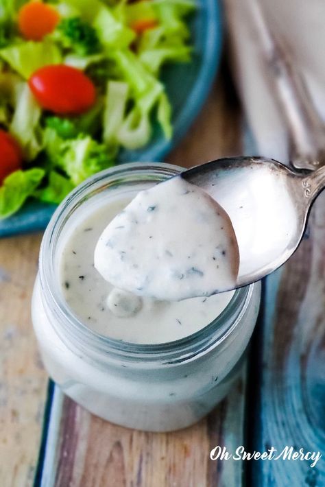 My Easy Ranch Dressing can be made for THM S or FP meals, makes a great dip, marinade, and sandwich or wrap spread. No buttermilk needed! #thm #ranchdressing #lowfat #healthyfats #homemade Ranch Dressing No Buttermilk, Thm Salad, Restaurant Ranch Dressing, Homemade Ranch Salad Dressing, Easy Ranch Dressing, Greek Yogurt Ranch Dressing, Yogurt Ranch, Yogurt Ranch Dressing, Thm Fp