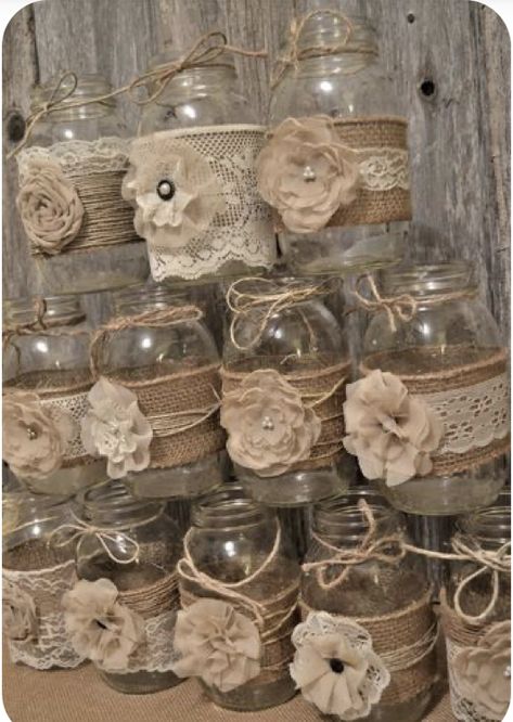 Rustic Prom, Wedding Shower Centerpieces, Wedding Sleeves, Lace Mason Jars, Wedding Centerpieces Mason Jars, Micro Weddings, Bridal Shower Centerpieces, Diy Xmas Gifts, Parents Wedding