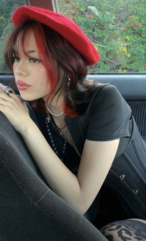 Red Halo Hair, Red Hair Streaks, Underdye Hair, Red Hair Trends, Black Red Hair, Strawberry Blonde Hair Color, Short Red Hair, Layered Hair With Bangs, Short Grunge Hair