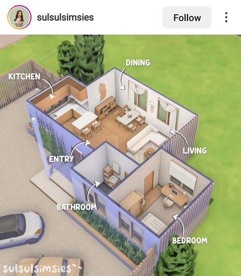 Tiny House Floor Plans Sims 4, Sims One Story House, Sims 4 30x30 House Layout, Bloxburg Fun Builds, Sims 4 One Story House Floor Plan, House Floor Plans Sims, Sims 4 One Story House, Sims 4 Houses Layout, Small Cottage Homes