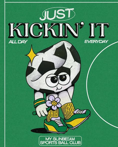 Just Kickin’ It. ⚽️🌸 . join the @_mysunbeam Sports Ball Club. Don’t worry… we won’t actually do the sports, just make posters and… | Instagram Retro Ball, Logo Popular Brand, Sport Theme, Bowling Graphic Design, Vintage Sports Graphics, Sports Illustration, Sports Posters, Sports Poster, Sport Design