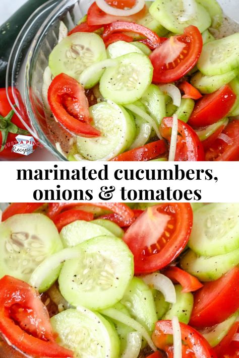 I grew up marinating cucumbers, onions, and tomatoes every summer as a side dish. Always a great side to a summertime meal. Tomatoes Cucumber Onion Salad, Marinated Cucumber Tomato Onion Salad, Marinated Tomatoes And Cucumbers, Marinated Cucumbers And Onions, Onion Cucumber Tomato Salad, Tomato Onion Cucumber Salad, Cucumber Onion Tomato Salad, Tomato Cucumber Onion Salad, Tomato Cucumber And Onion Salad