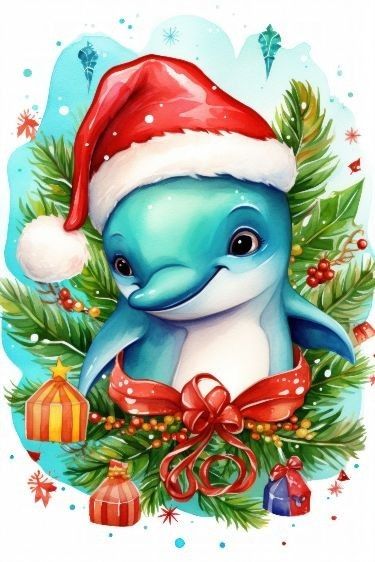 Dolphin Christmas, Android Backgrounds, Background For Iphone, Aesthetic Holiday, Christmas Topper, Holiday Background, Watercolor Christmas, Cute Aesthetic, Christmas Watercolor