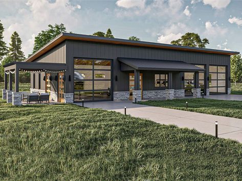 050G-0219: Modern Tandem Garage Plan with RV Storage Modern Rv Garage, Garage With Rv Bay, Lodge Style House Plans, Modern Rv, Tuscan House Plans, Victorian House Plans, Unique House Plans, House Plans With Photos, Rv Garage