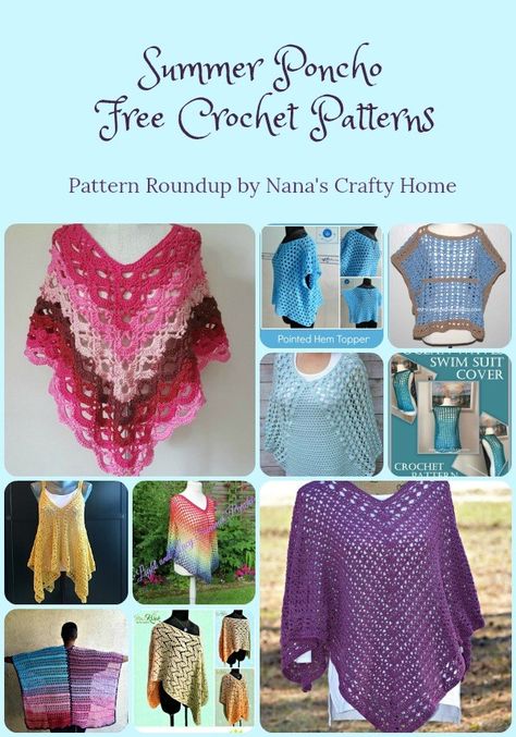 A list of free crochet patterns for summer ponchos all light, lacy and perfect for warmer weather! These patterns feature open and lacy stitches so you can throw these on for a cooler summer evening. Make with cotton and perfect as cover ups as well! Crocheted Shawls, Summer Poncho, Crochet Cardigan Pattern Free, Crochet Poncho Free Pattern, Crochet Poncho Patterns, Ladies Poncho, Poncho Pattern, Shawl Crochet Pattern, Crochet Cardigan Pattern