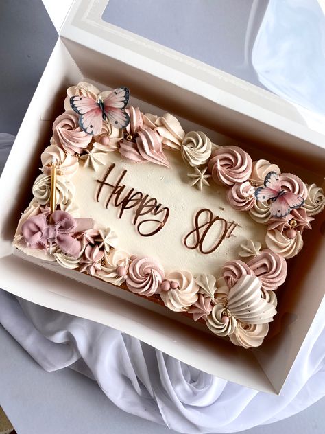 Tray Bake Birthday Cakes, 60th Birthday Sheet Cake For Ladies, 90th Birthday Sheet Cakes, 30th Birthday Sheet Cake, Rectangle Birthday Cake Ideas, Rectangle Birthday Cake, Sheetcake Cake, 18th Birthday Cake For Girls, Cake Sizes And Servings