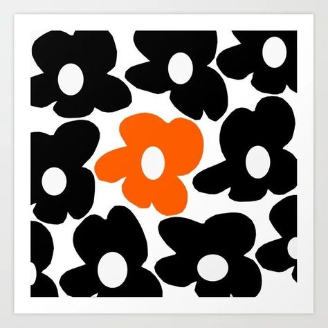 Flowers Illustration Black And White, Marimekko Pattern, Flowers White Background, Monochromatic Art, Middle School Art Projects, Background Decor, Black Retro, Principles Of Design, Black Artwork