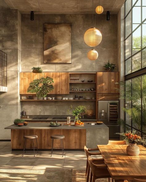 House Inspo • Instagram Earthy Kitchen, Mediterranean Living Room, Concrete Paint, Stone Paint, Interior Dapur, Living Room Styles, Living Room On A Budget, Japanese Interior, Living Room Decor Cozy