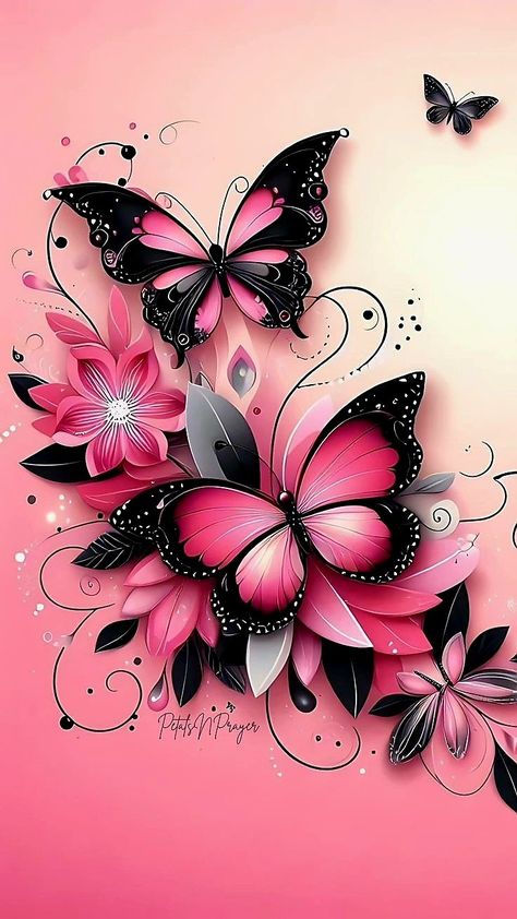 Pink Black Butterfly, Butterfly Phone Wallpaper, Gameboy Wallpaper, Glitter Phone Wallpaper, The Best Wallpapers, Whatsapp Wallpaper Cute, Glittery Wallpaper, Butterfly Designs, Iphone Wallpaper Classy