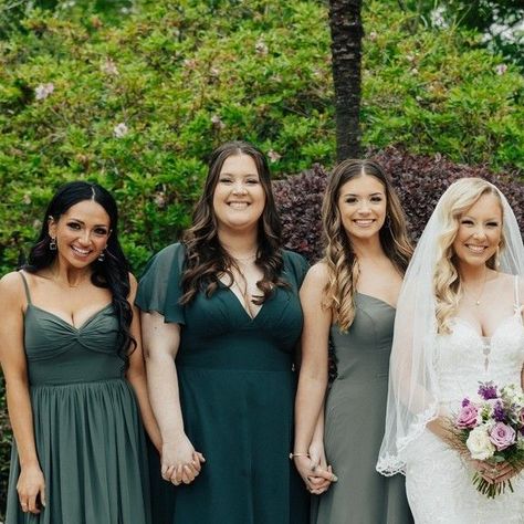 Azazie on Instagram: "Celebrate uniqueness and create the perfect bridal party look! Create your own mix & match of Eucalyptus, Pine and Dark Green dresses for your bridesmaids. ⁠ ⁠ Shop Azazie to make your squad feel extra special ➡️⁠ ⁠ 👰: @nurse.nattt⁠ 📸: @anaicephotography ⁠ 📍: @cajunmansion⁠ 💐: Southern Belle Blooms⁠ 💇‍♀️: @ashlynbhair⁠ 💄: @maddiegmua_⁠ 👭: @aubreytouchet @cassierb @kennedy.buller @hoshiko_akari @devonz.fitness @everydaylifewithmik @aubocalyptic ⁠ #azazie #bridesmaiddr Azazie Pine Green Bridesmaid Dresses, Azazie Eucalyptus Bridesmaid Dress, Azazie Pine, Dark Green Dresses, Dark Green Bridesmaid Dress, Dark Green Dress, Green Dresses, Wedding 2024, Green Bridesmaid Dresses