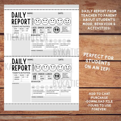 Excited to share this item from my #etsy shop: Daily Student Report Canva Template - IEP Teacher Parent Communication - Behavior Report - School Summary - Special Education Form Behavior Report For Parents, Teacher Parent Communication, Daily Behavior Report, Special Education Forms, Behavior Report, Parent Teacher Communication, Daily Report, Gym Music, Parent Communication