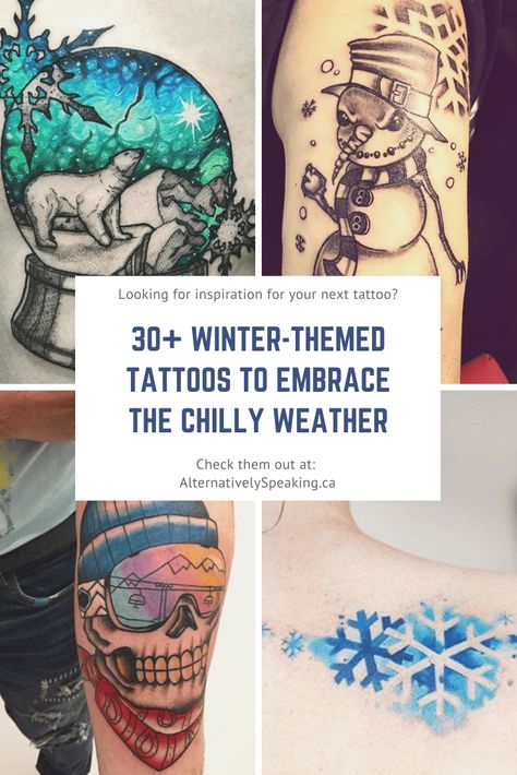 Winter Theme Tattoo, Winter Themed Tattoos, Snow Tattoo Ideas, Winter Tattoos, Snowglobe Tattoo, Winter Tattoo Ideas, Ice Tattoo, Winter Tattoo, Snow Tattoo