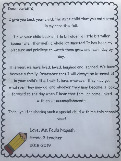 End of school year letter to parents Letter From Your Teacher End Of Year, End Of The Year Letter To Parents, End Of Year Letter To Students, Preschool Graduation Speech, Graduation Preschool, Vpk Graduation, Letter To Students, 10 Plagues, Teacher End Of Year