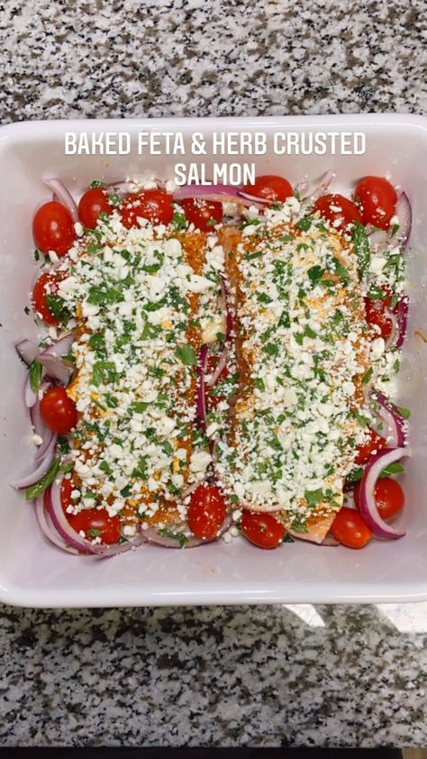 Feta Crusted Salmon, Salmon And Feta, Salmon Feta Bake, Feta Salmon, Herb Crusted Salmon, Salmon Filets, Feta Cheese Recipes, Baked Feta, Salmon Bowl