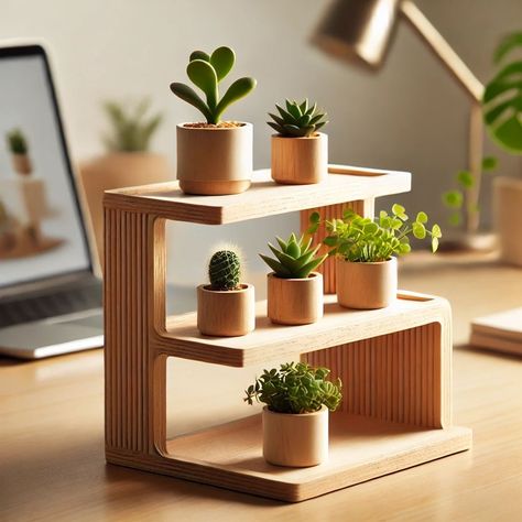 Shelves For Desk, Plant Holder Diy, Wooden Candle Stand, Labyrinth Design, Desk Plants, Small Woodworking Projects, Wood Plant Stand, Plant Decor Indoor, Wall Decor Design