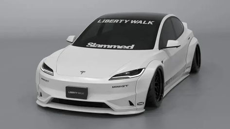 Liberty Walk Unveils Bold Widebody Kit for Tesla Model 3 Tesla Model 3 Long Range, Tesla Model 3 Wide Body Kit, 2019 Tesla Model 3, Tesla Model 3 Led Lights, Tesla Model 3 Pillar Delete, Liberty Walk, Tesla Model 3, Electric Vehicle, Car Brands