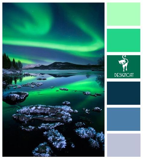 Aroura: Blue, Green - Colour Inspiration Pallet MASTER BEDROOM Lights Wallpaper, Theme Nature, Color Schemes Colour Palettes, Paint Color Schemes, Design Seeds, Color Palette Design, The Northern Lights, Color Balance, Colour Board