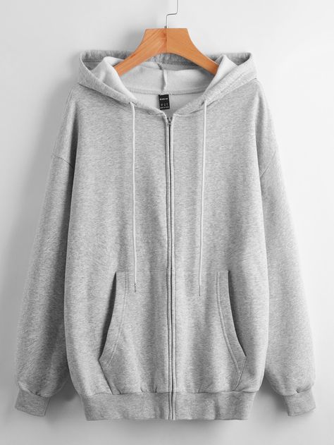 Light Grey Casual  Long Sleeve Cotton Plain Zip Up  Slight Stretch Spring/Fall Plus Size Sweatshirts Grey Zip Up Hoodie Outfit, Oversized Zip Up Hoodie Outfit, Grey Zip Hoodie, Oversized Zip Up Hoodie, Plus Size Sweatshirts, Fall Plus Size, Women Sweatshirts, Basic Jackets, Hoodie Outfit