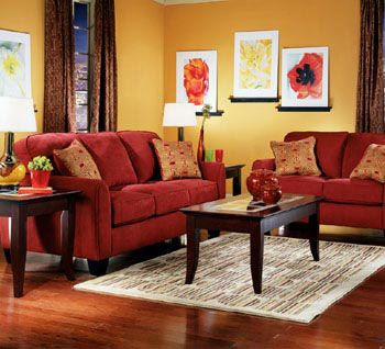 Red Couches, Red Furniture Living Room, Red Couch Living Room, Red Living Room Decor, Tan Living Room, Brown Living Room Decor, Living Room Wall Color, Red Furniture, Red Living