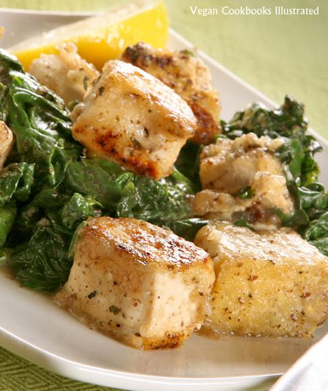 Vegan Tofu "Scampi" with Spinach from the cookbook Quick-Fix Vegan Tofu Scampi, Vegan Proteins, Conscious Eating, Thug Kitchen, Tofu Recipes Vegan, Health Meals, Tempeh Recipes, Vegan Entree, Tofu Dishes