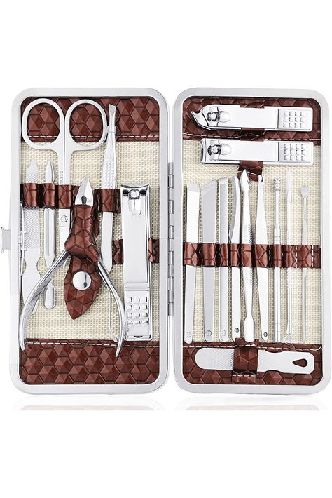 Nail Clippers Set 18 Pieces Stainless Steel Manicure Kit, Professional Grooming Kits, Nail Care Tools with Luxurious Travel Case Nail Care Tools, Luxurious Travel, Manicure Kit, Womens Nails, Pedicure Tools, Clean Nails, Manicure Set, Grooming Kit, Grooming Tools