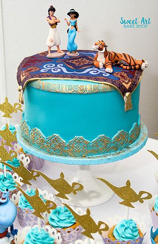 Alladin & Jasmine Cake Alladin Birthday Cakes, Jasmine Cake Princess, Aladdin Cake Ideas, Jasmine Cake Ideas, Jasmin Cake, Aladdin Birthday Cake, Disney Themed Baby Shower Ideas, Disney Themed Baby Shower, Kid Birthday Cakes