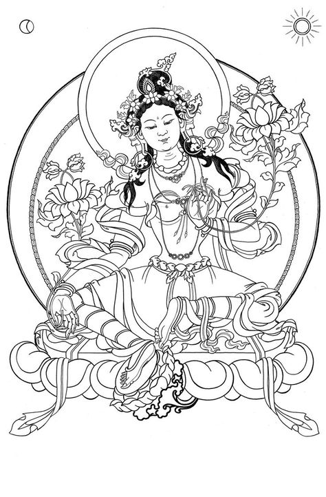 God Coloring Pages, Line Art Coloring Pages, Colouring In Sheets, Line Art Coloring, Buddha Drawing, Tibet Art, Art Coloring Pages, Buddhist Art Drawing, Thangka Painting