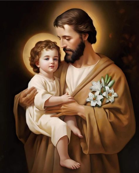 Saint Joseph Art, Mother Mary Pictures, St Joseph Catholic, Worship Art, Church Aesthetic, Virgin Mary Art, Sao Jose, Jesus Christ Artwork, Quotes Telugu