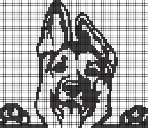 German Shepherd Pixel Art, Crochet Tapestry Pattern Black And White, Wolf Alpha Pattern, Dog Alpha Pattern, Pixel Dog, 32x32 Pixel Art Grid, Crochet C2c Pattern, Black Labs Dogs, Pixel Crochet