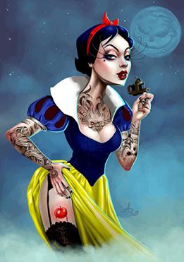 Snow White gone bad Dark Disney Art Twisted Princesses, Goth Snow White, Dark Disney Princess Art, Punk Disney Characters, Snow White Tattoo, Gothic Disney Princesses, Snow White Tattoos, Goth Disney Princesses, Fairytale Life