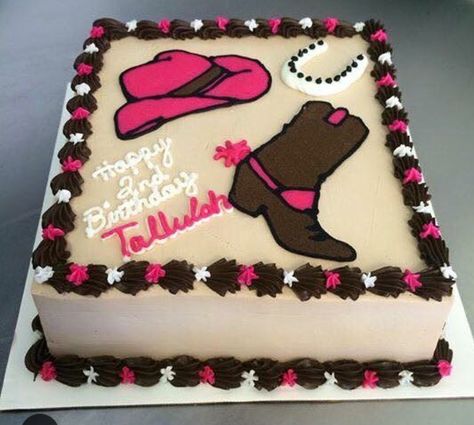 Cowgirl Sheet Cake, Western Cake Ideas For Women, Cowgirl Candy Table, Cowgirl Hat Cake, Cowboy Themed Cake, Cowgirl Theme Cake, Cowgirl Cake Ideas, Country Birthday Cakes, Cowgirl Birthday Cakes