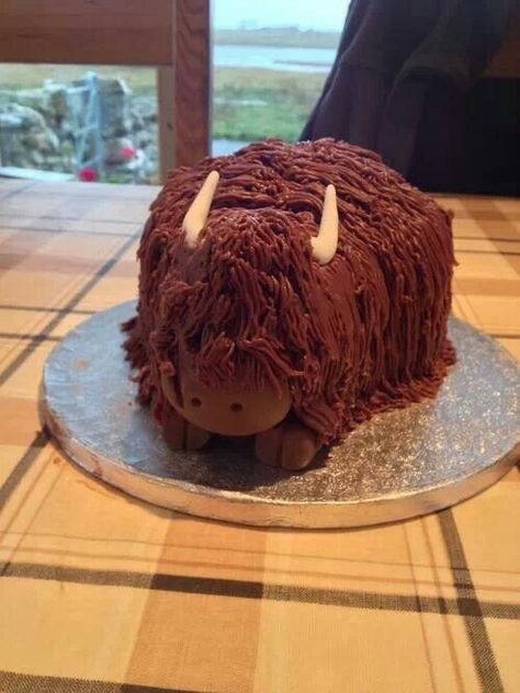 Highland Cow Cake Highland Cow Cake, Horse Cakes, Mugcake Recipe, Burns Supper, Cow Cake, Cow Cakes, Farm Cake, Scottish Recipes, Burns Night