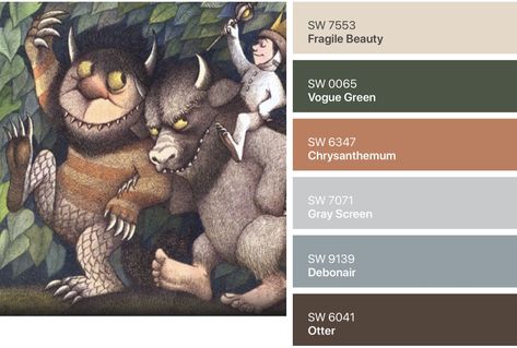 Wild Things Bedroom, Where The Wild Things Are Color Palette, Forest Nursery Color Palette, Woodland Nursery Color Palette, Baby Boy Color Schemes, Toddler Boy Room Colors Schemes, Boy Nursery Colors Palette, Woodland Nursery Color Scheme, Baby Boy Nursery Color Schemes