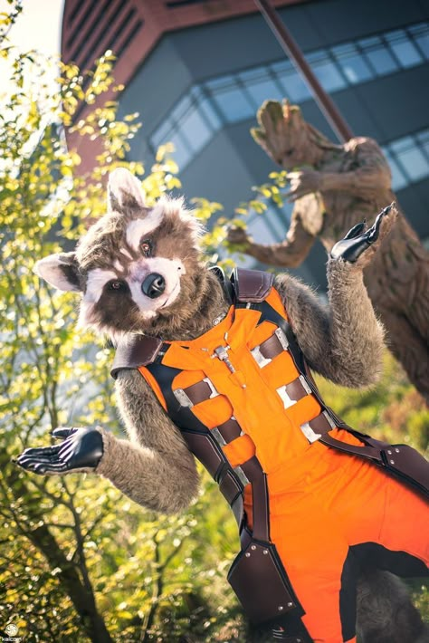 Raccoon Fursuit, Rocket Raccoon Cosplay, Groot And Rocket, The Guardians Of The Galaxy, Guardian Of The Galaxy, Cool Fursuits, Cosplay Reference, My Comfort Characters, Animal Costumes