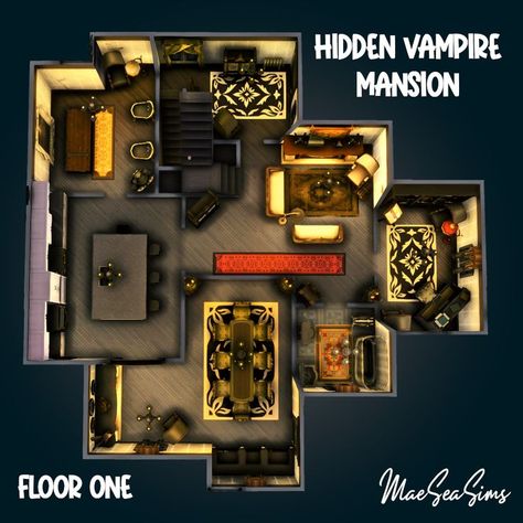 Gallery ID: MaeSeaSims Sims 4 Vampire House, Sims 4 House Plans Layout, Hidden Basement, House Plans Layout, Sims 4 Vampire, Underground House Plans, Vampire Mansion, Vampire House, Sims 4 House